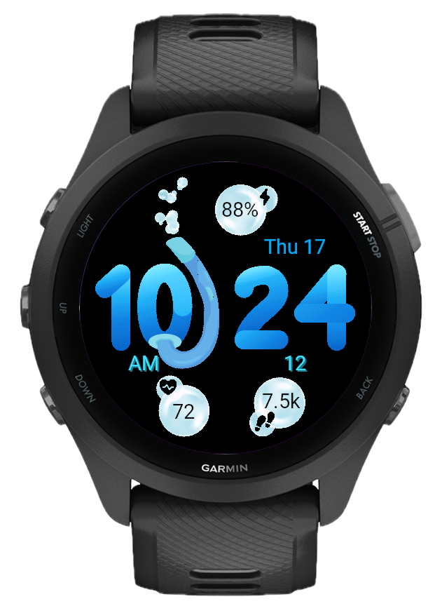 Bubble Dive watch face on a Garmin watch