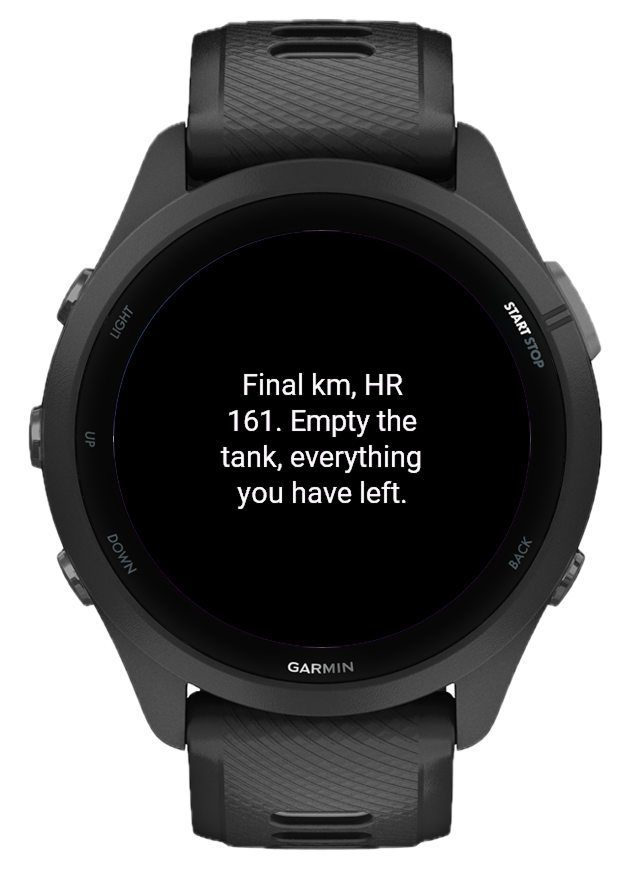CoachPulse AI coaching cue on Garmin watch