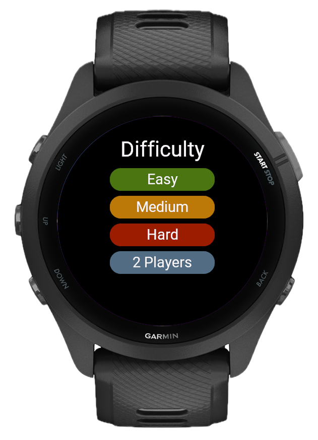 Difficulty selection showing Easy, Medium, Hard, and 2 Players
