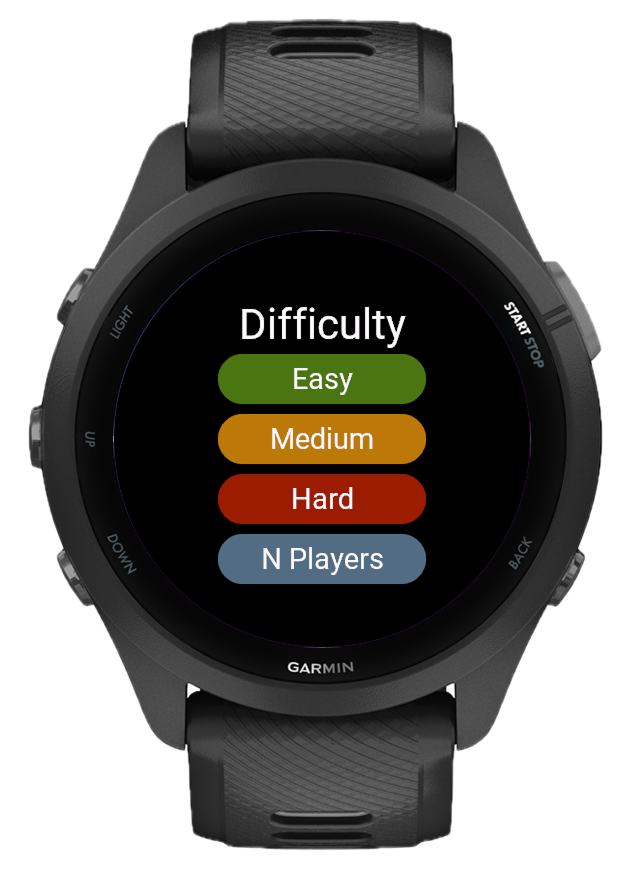 Difficulty selection showing Easy, Medium, Hard, and N Players