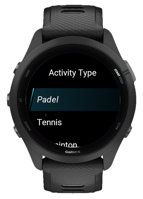 Sport selection screen