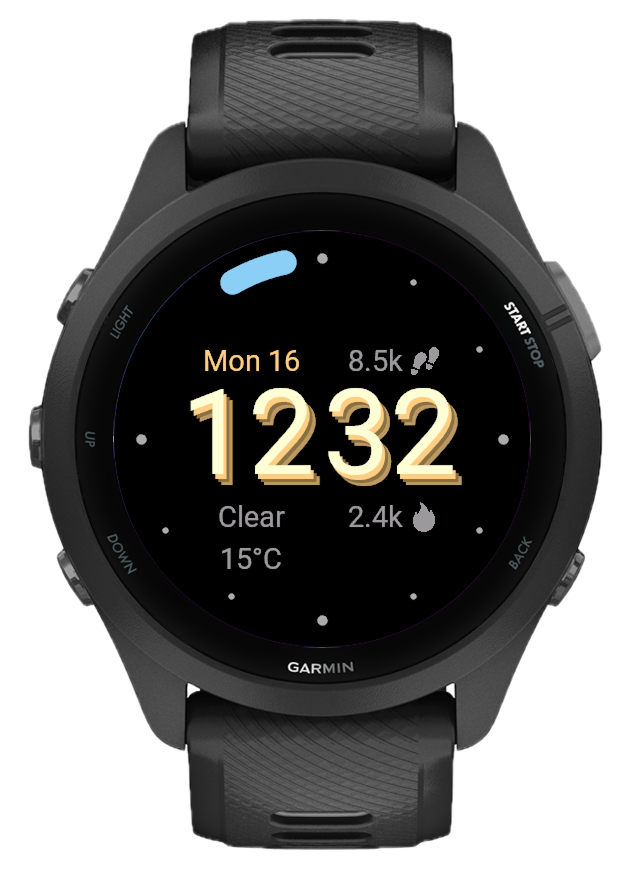 Raindrop watch face on Garmin watch