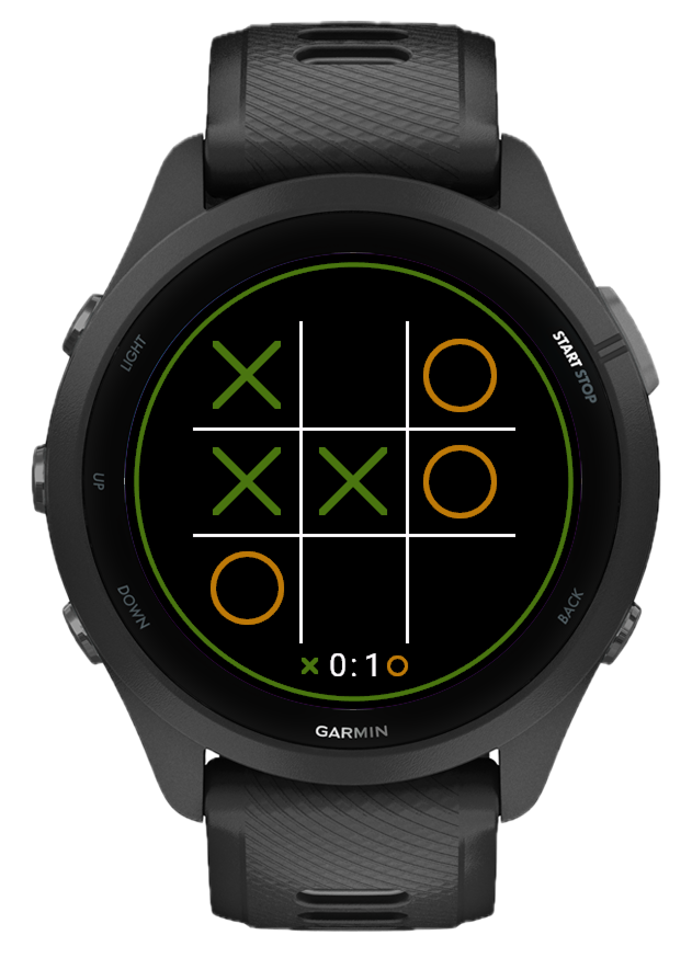 TicTacToe gameplay on a Garmin watch